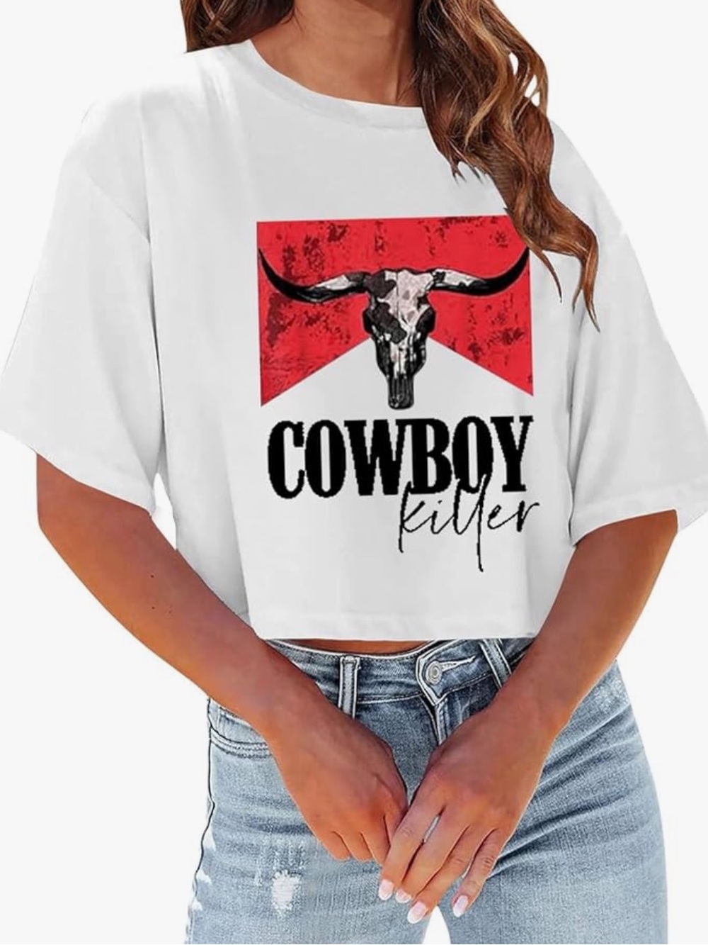 Cowboy killer graphic crop top tee